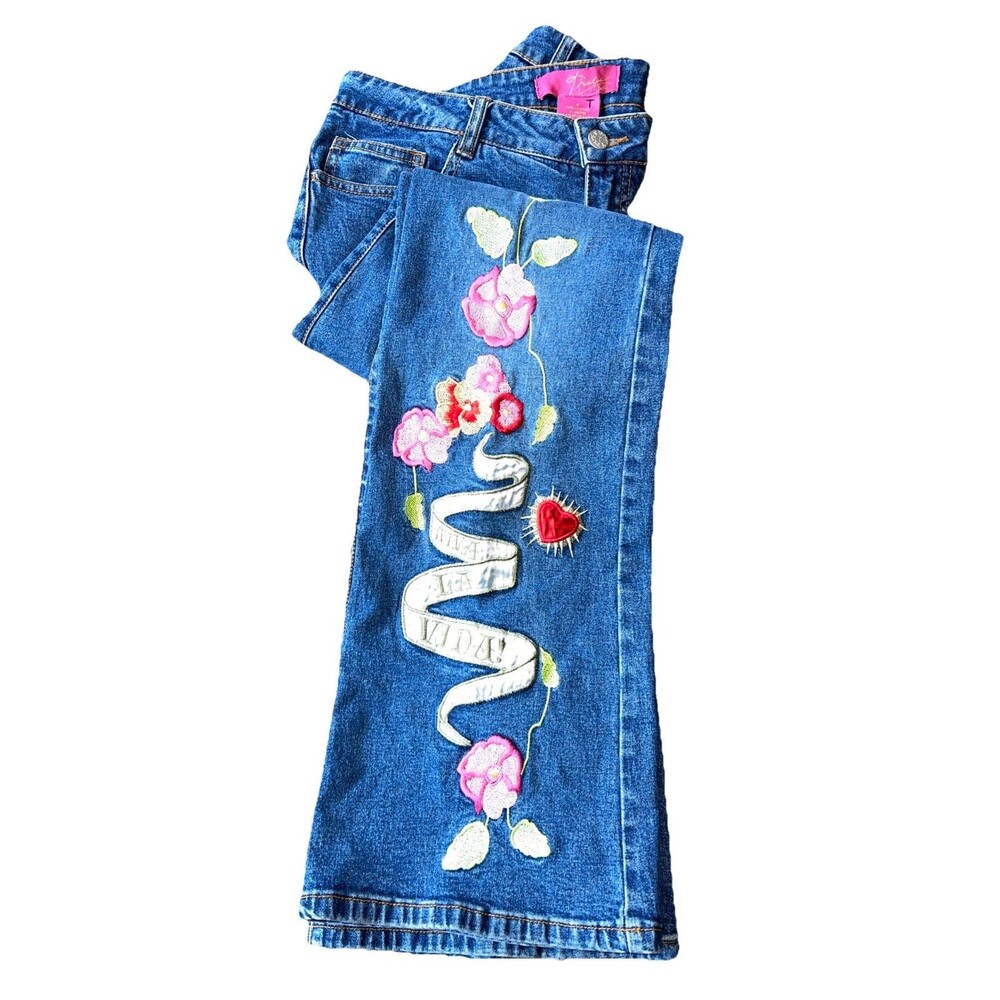 Thalia Sodi Embroidered Jeans Woman 30x31 Floral Viva El Amor Y2K Bootcut Denim